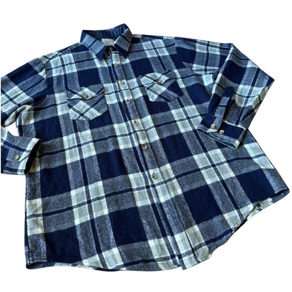 Vintage 70's Sears Navy White Plaid Flannel button down size XL Tall - Picture 16 of 16